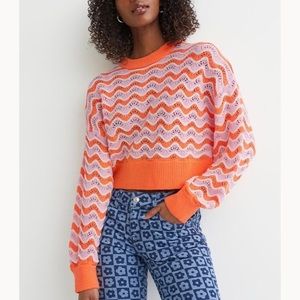 NWT H&M Orange & Pink Wavy Knit Sweater